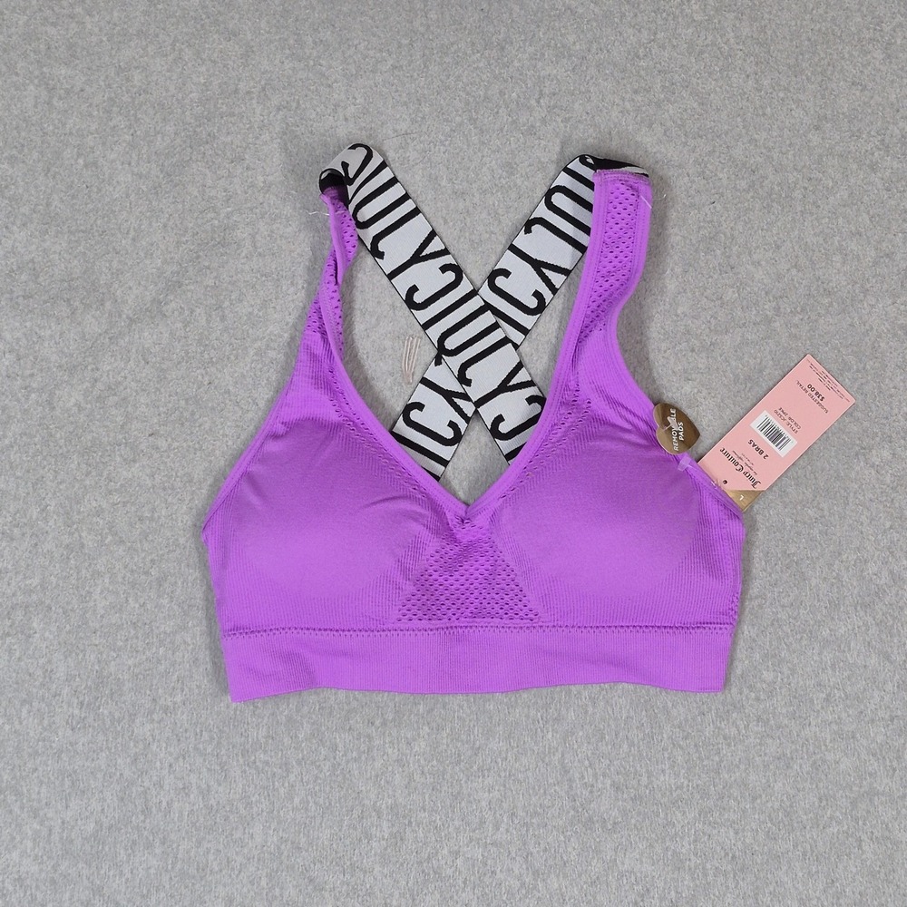 Juicy Couture Women Sports Bra Large Purple JC5210 Wireless Knit Racerback NWT
